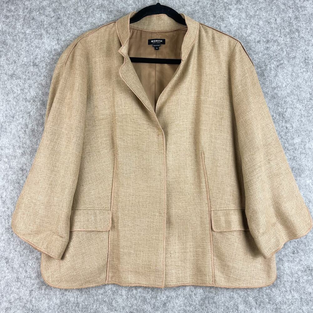 Worth‎ New York Blazer Jacket Womens 16 Beige Silk Blend Minimal Lagenlook